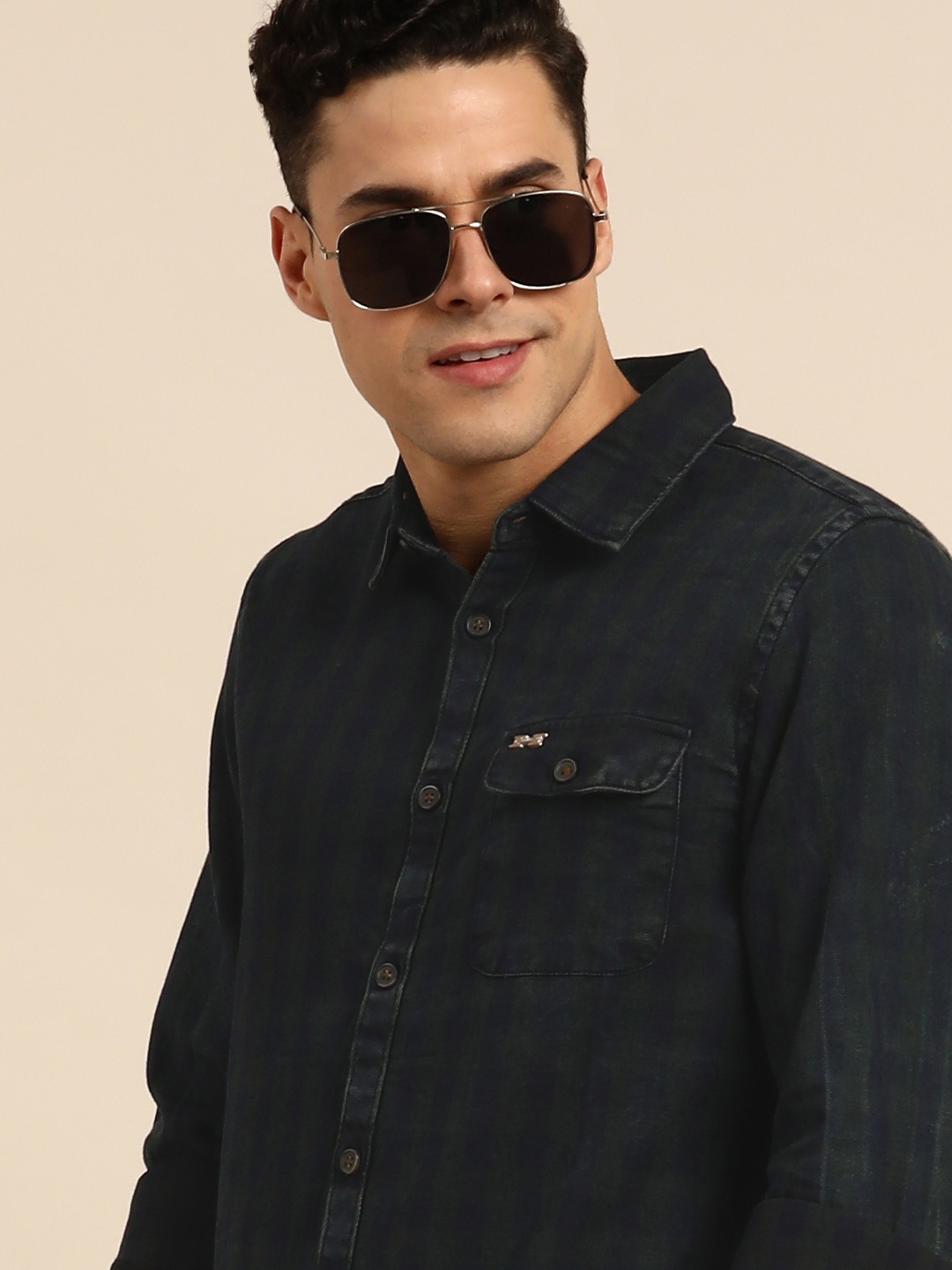 

Being Human Clothing Men Pure Cotton Slim Fit Checked Casual Shirt, Green