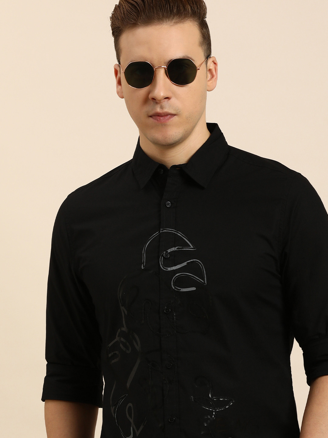 

Being Human Men Standard Slim Fit Printed Pure Cotton Casual Shirt, Black