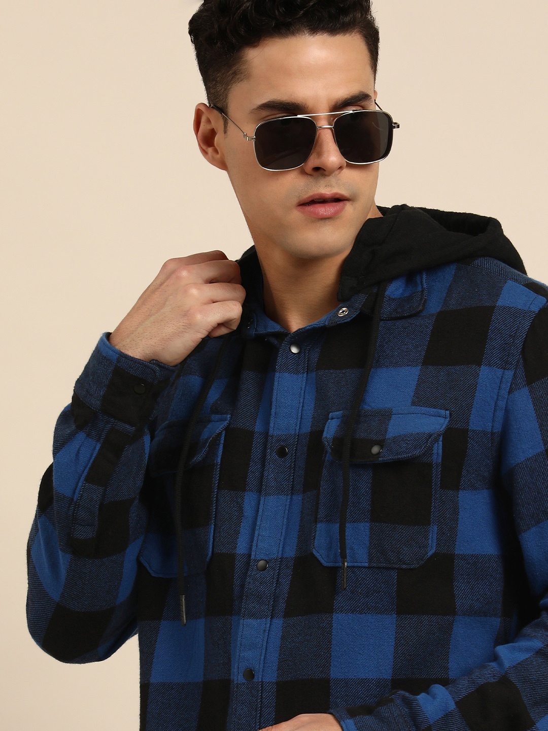 

Being Human Men Standard Buffalo Checked Pure Cotton Casual Shirt, Blue