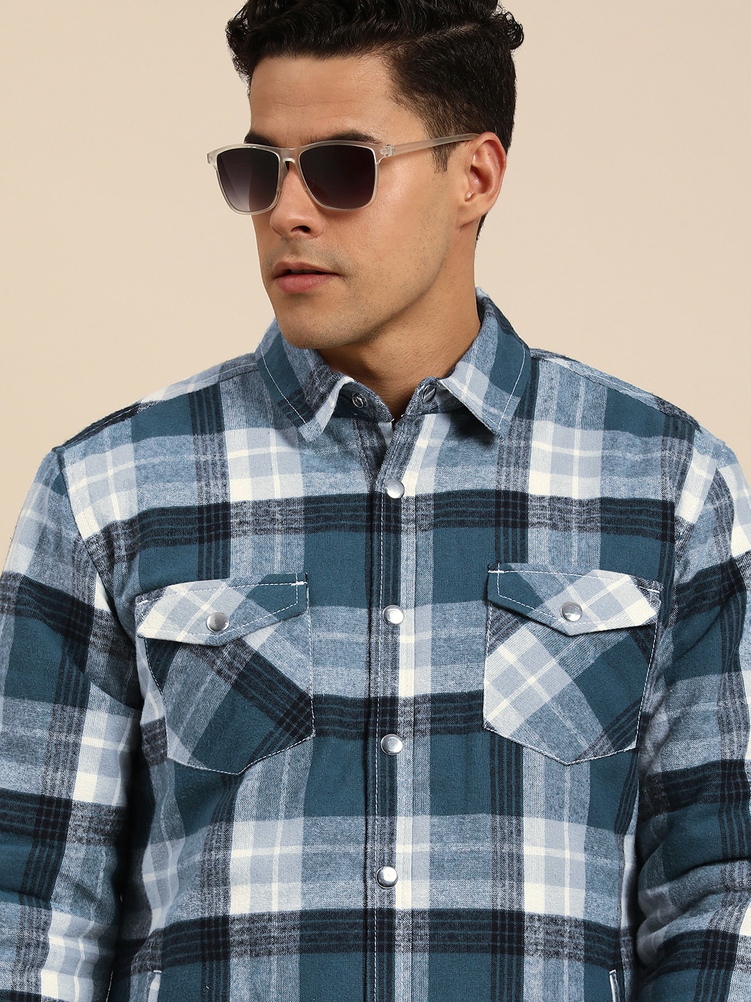 

Being Human Men Standard Fit Checked Pure Cotton Casual Shirt, Teal