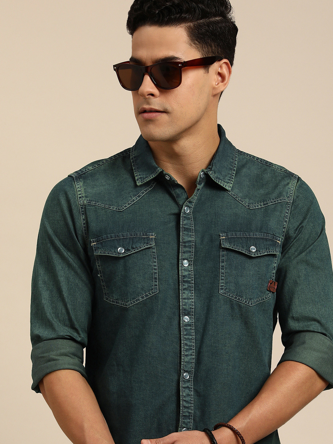 

Being Human Men Solid Standard Slim Fit Casual Shirt, Teal