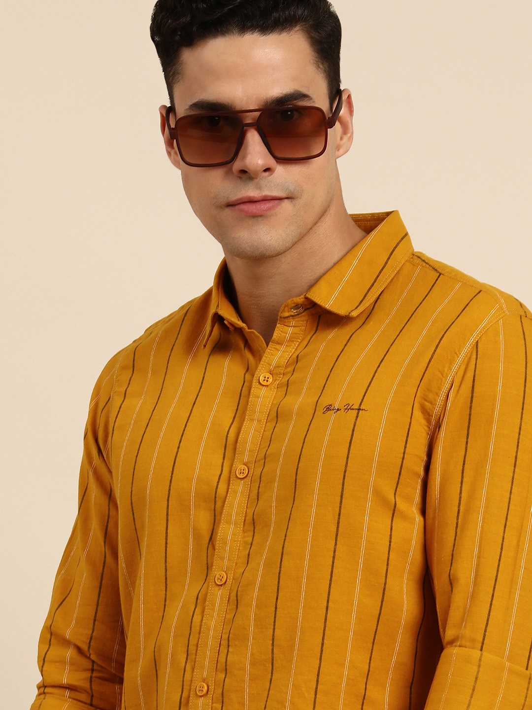 

Being Human Clothing Men Striped Long Sleeves Casual Shirt, Mustard