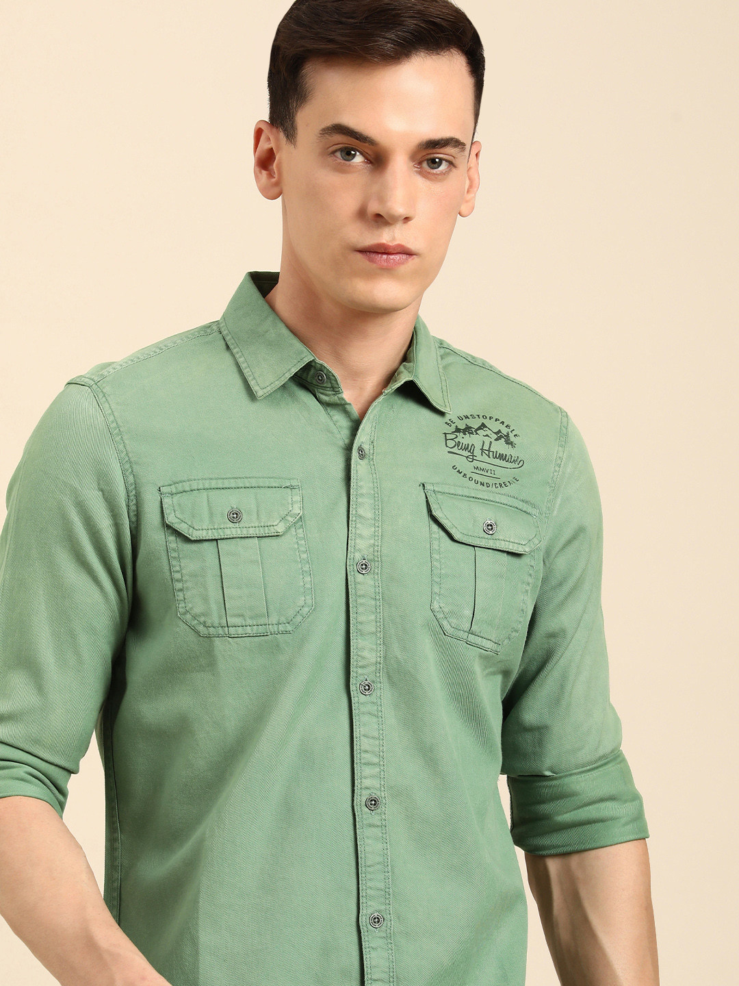 

Being Human Men Slim Fit Pure Cotton Casual Shirt, Green