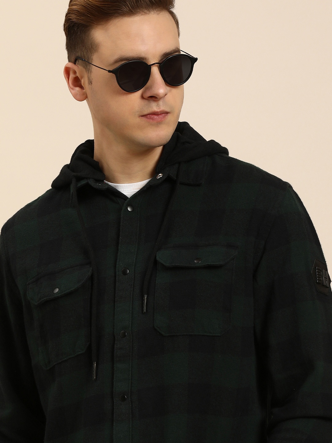 

Being Human Men Standard Buffalo Checked Pure Cotton Casual Shirt, Green