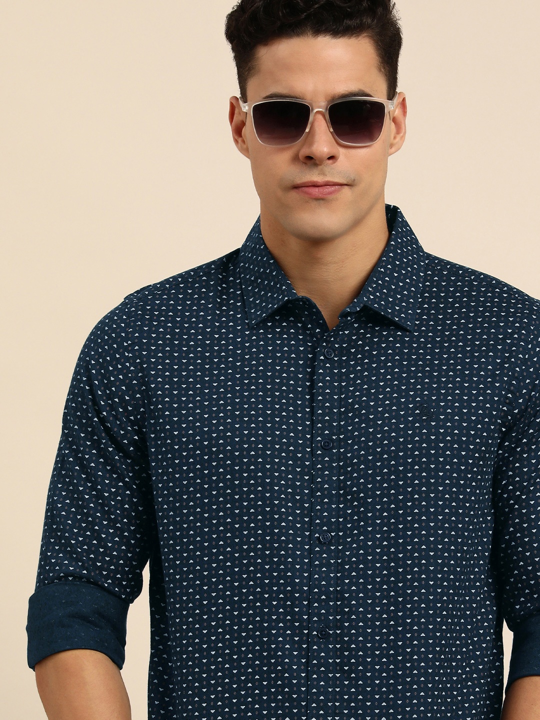 

Being Human Men Standard Slim Fit Printed Pure Cotton Casual Shirt, Navy blue