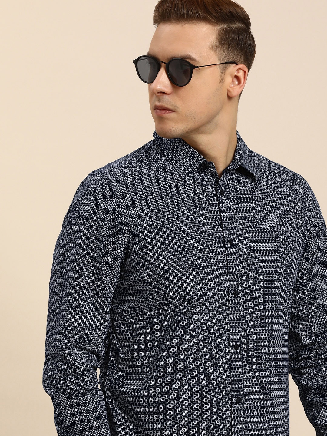 

Being Human Men Standard Slim Fit Geometric Opaque Printed Pure Cotton Casual Shirt, Navy blue