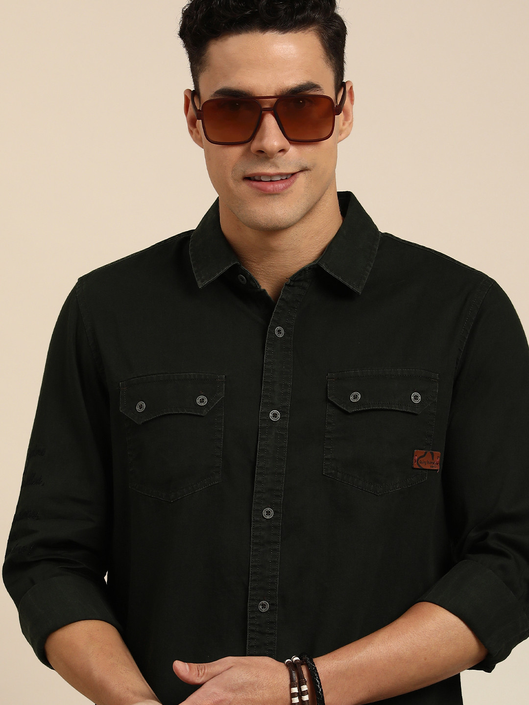 

Being Human Men Solid Standard Slim Fit Pure Cotton Casual Shirt, Olive