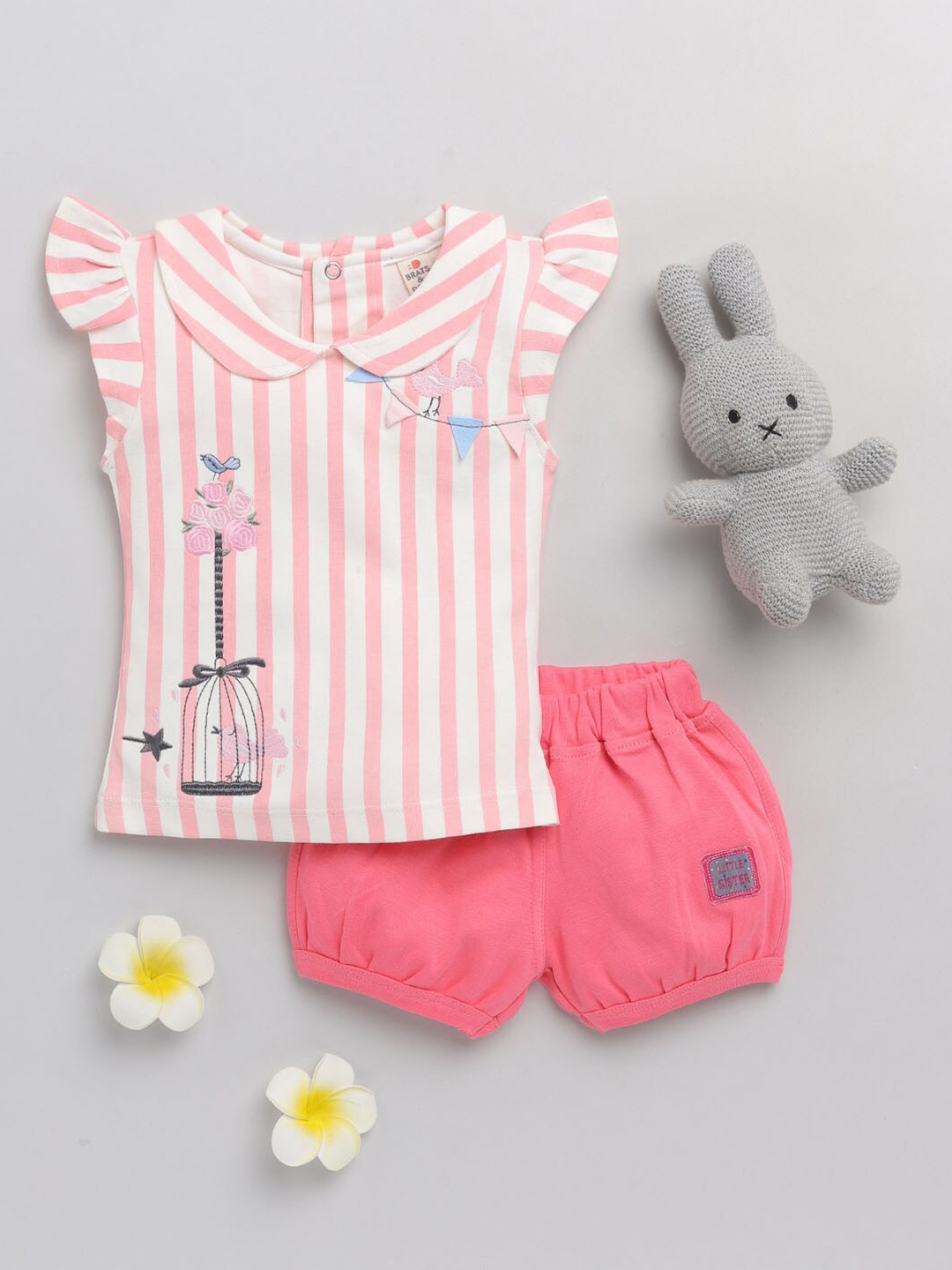 

BRATS AND DOLLS Girls Pink Printed Top with Shorts