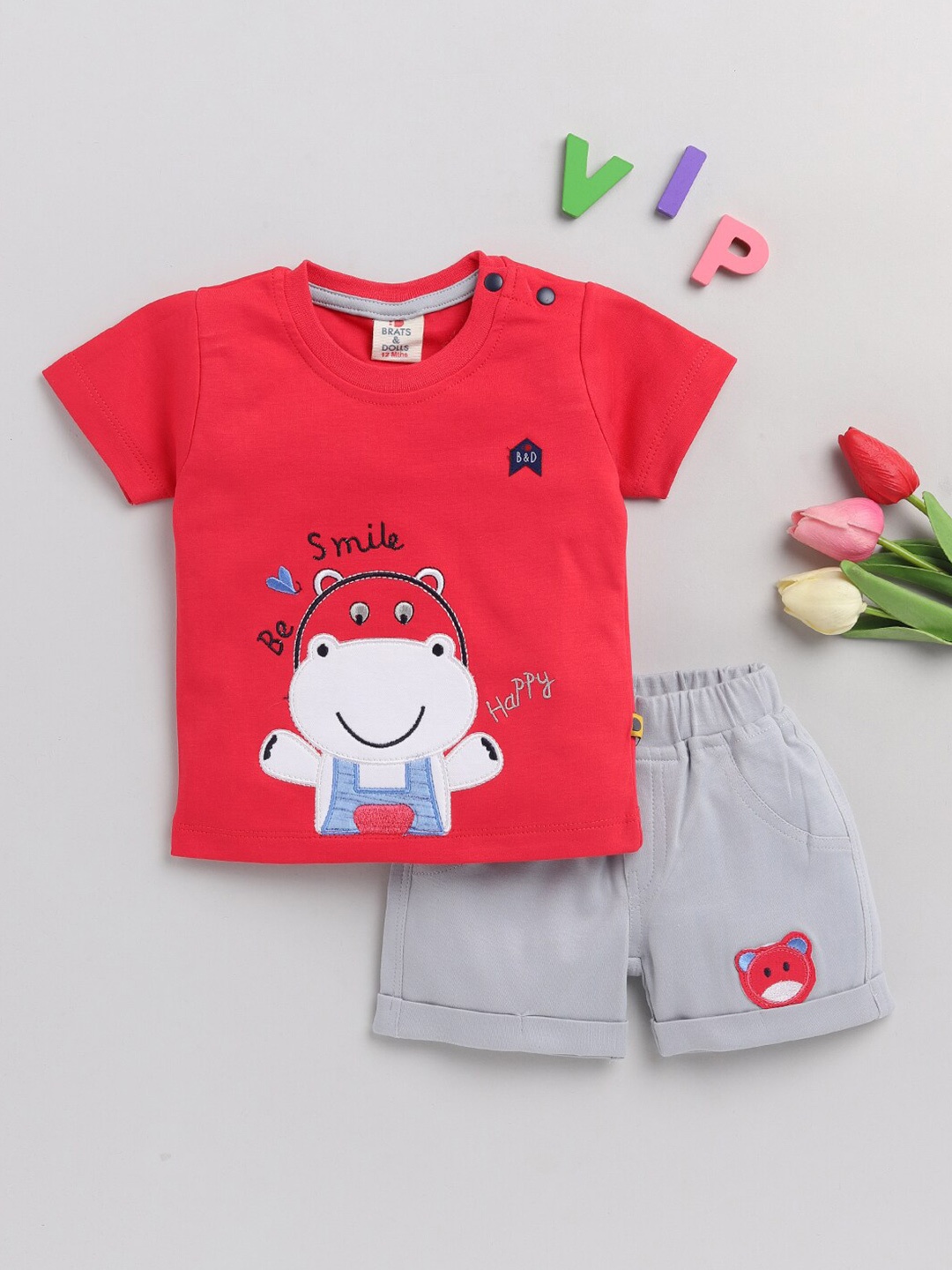 

BRATS AND DOLLS Boys Red & Grey T-shirt with Shorts