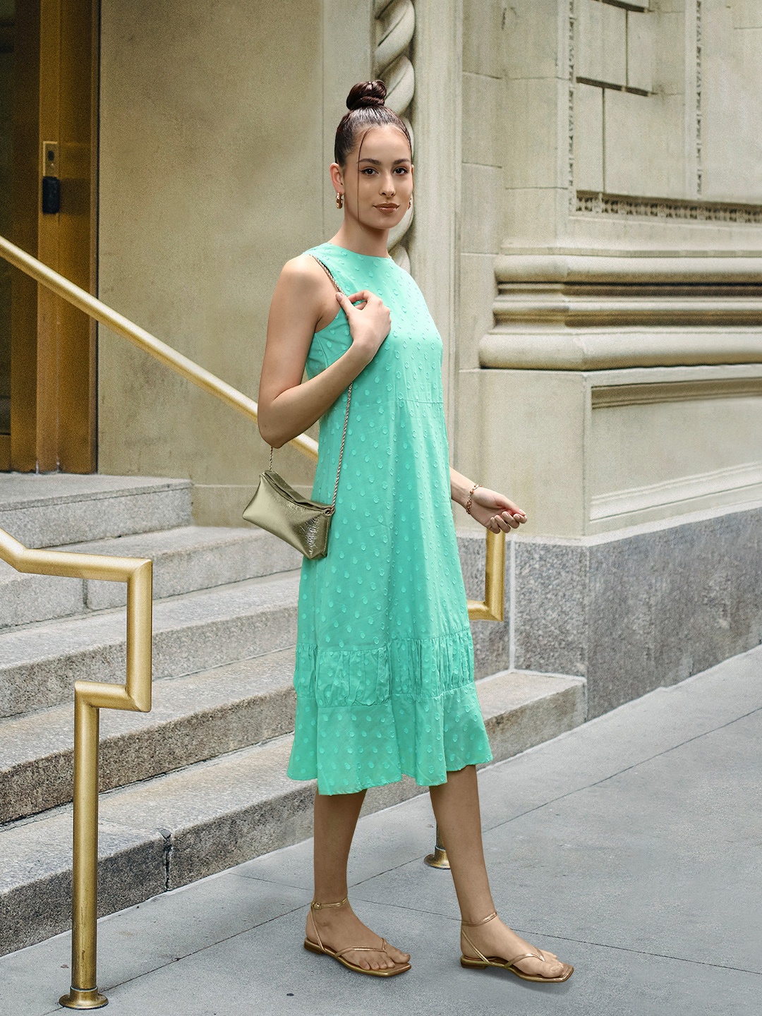 

Vero Moda Women Green A-Line Midi Dress
