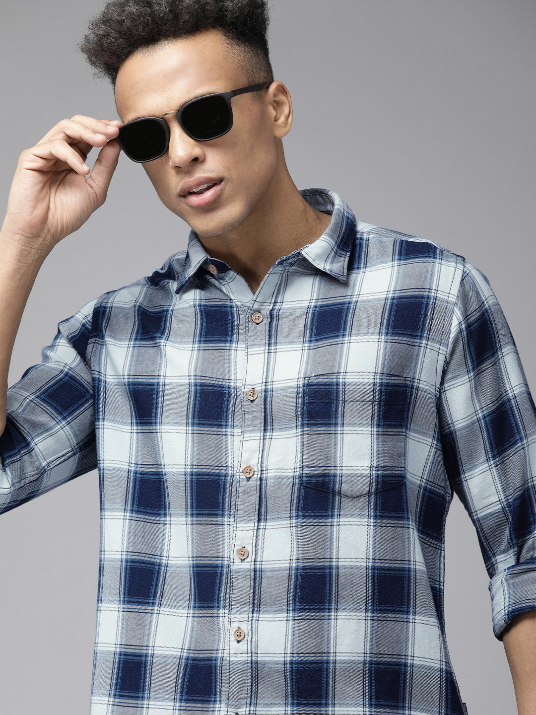 

Pepe Jeans Men Blue Regular Fit Tartan Checks Opaque Pure Cotton Casual Shirt with Pocket