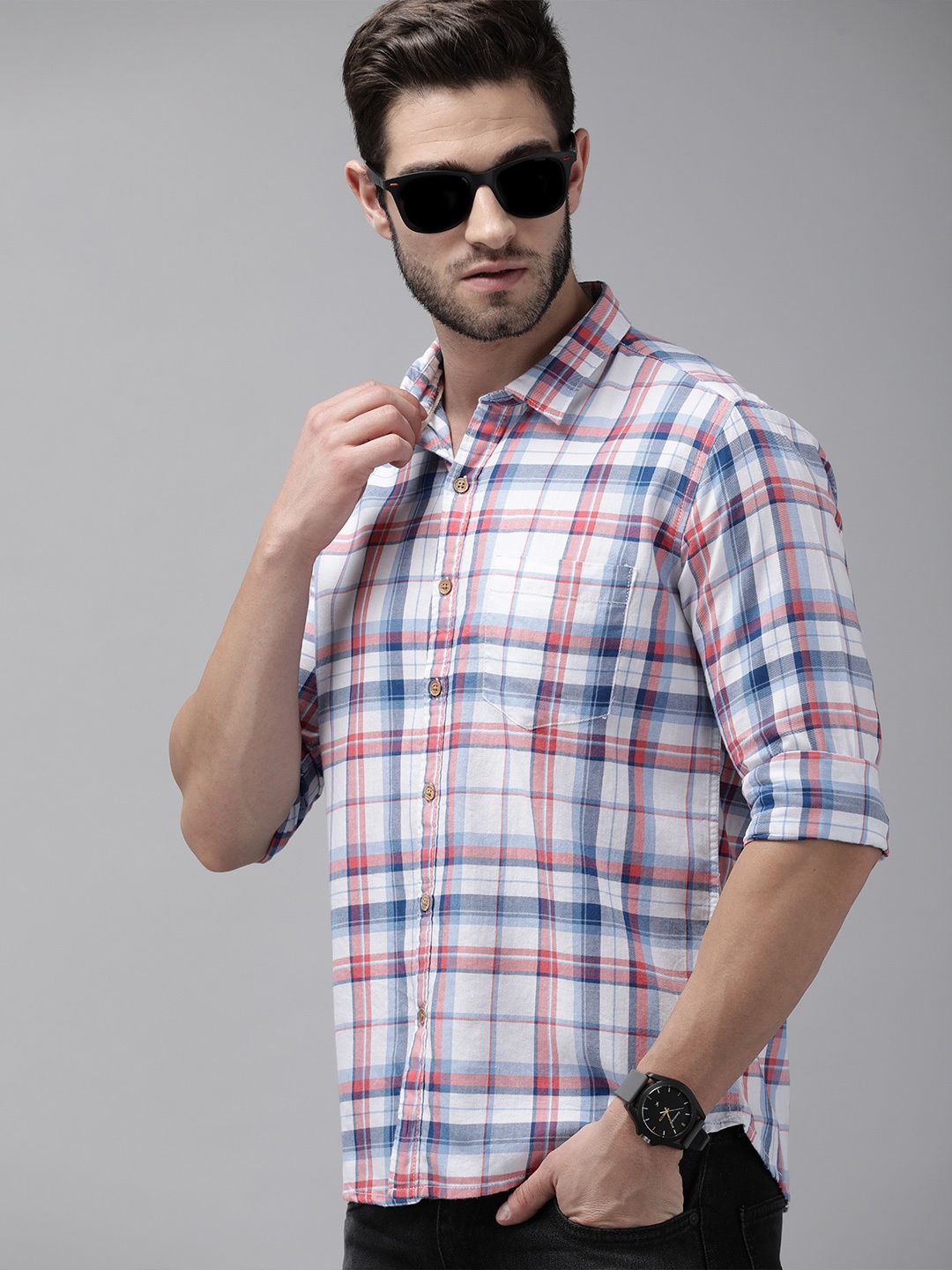 

Pepe Jeans Men White Tartan Checked Pure Cotton Casual Shirt
