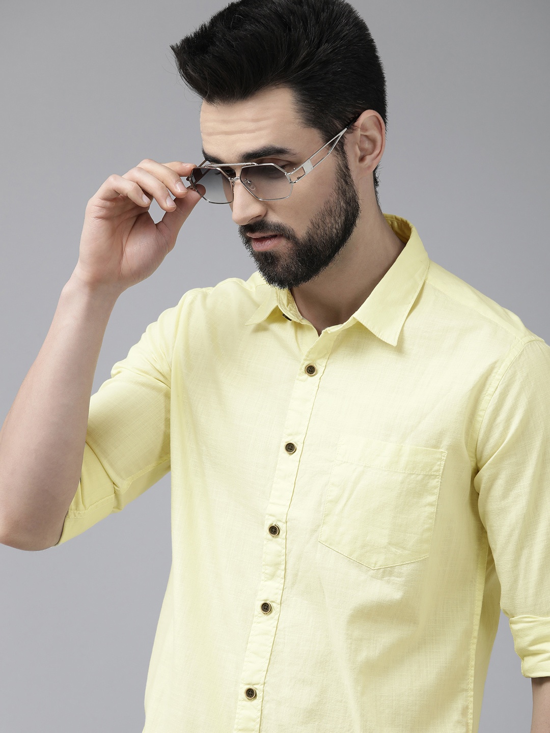 

Pepe Jeans Men Yellow Solid Pure Cotton Casual Shirt