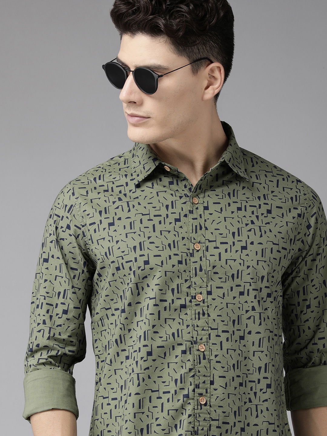 

Pepe Jeans Geometric Print Pure Cotton Casual Shirt, Olive