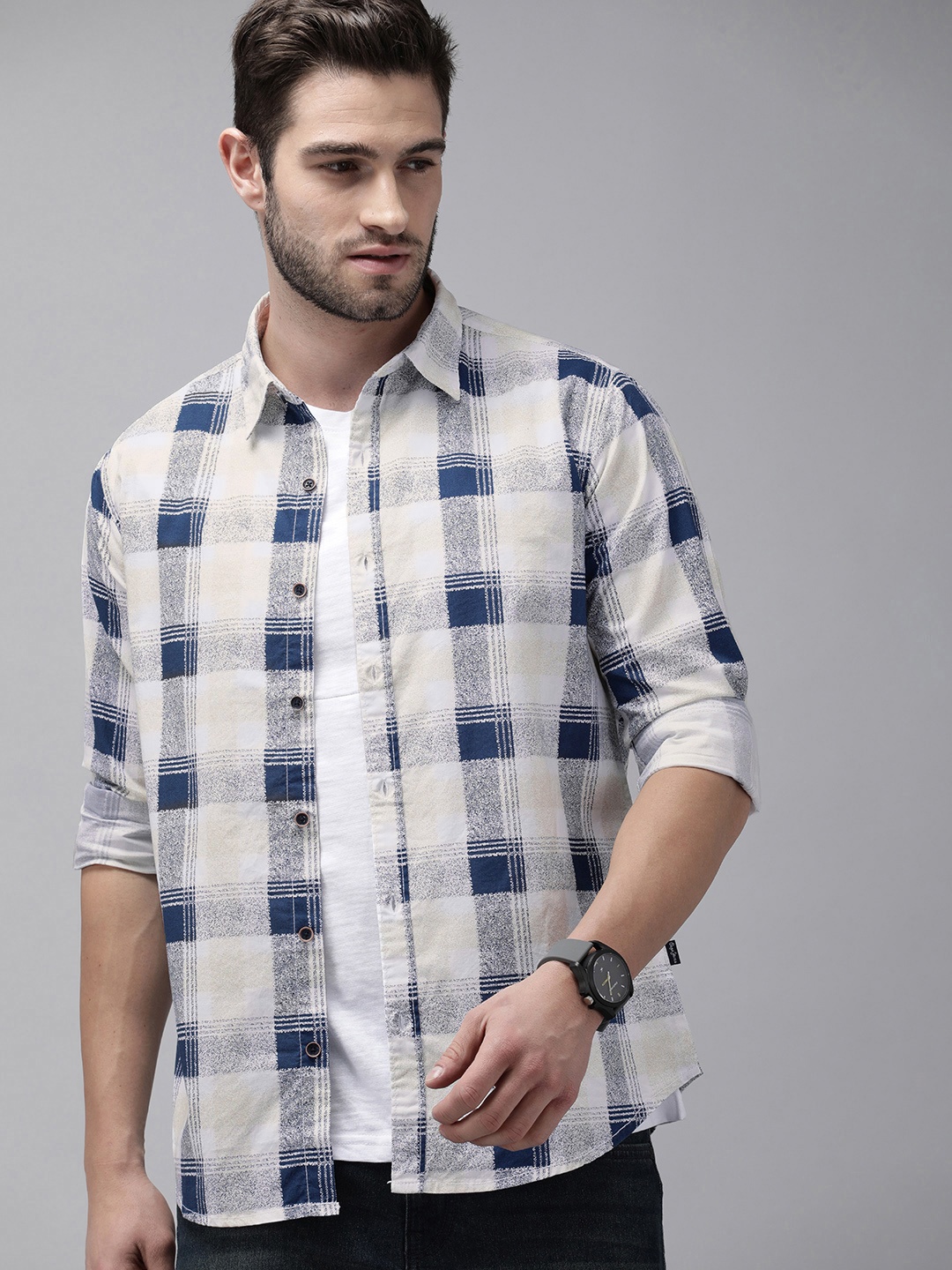 

Pepe Jeans Men Beige Tartan Checked Pure Cotton Casual Shirt