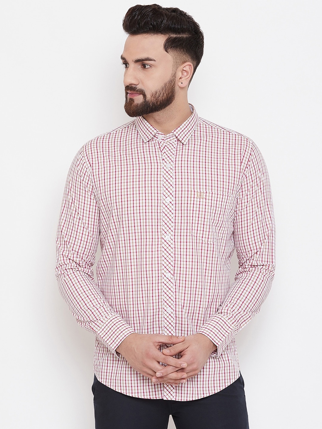 

Duke Men Pink Slim Fit Checked Casual Shirt
