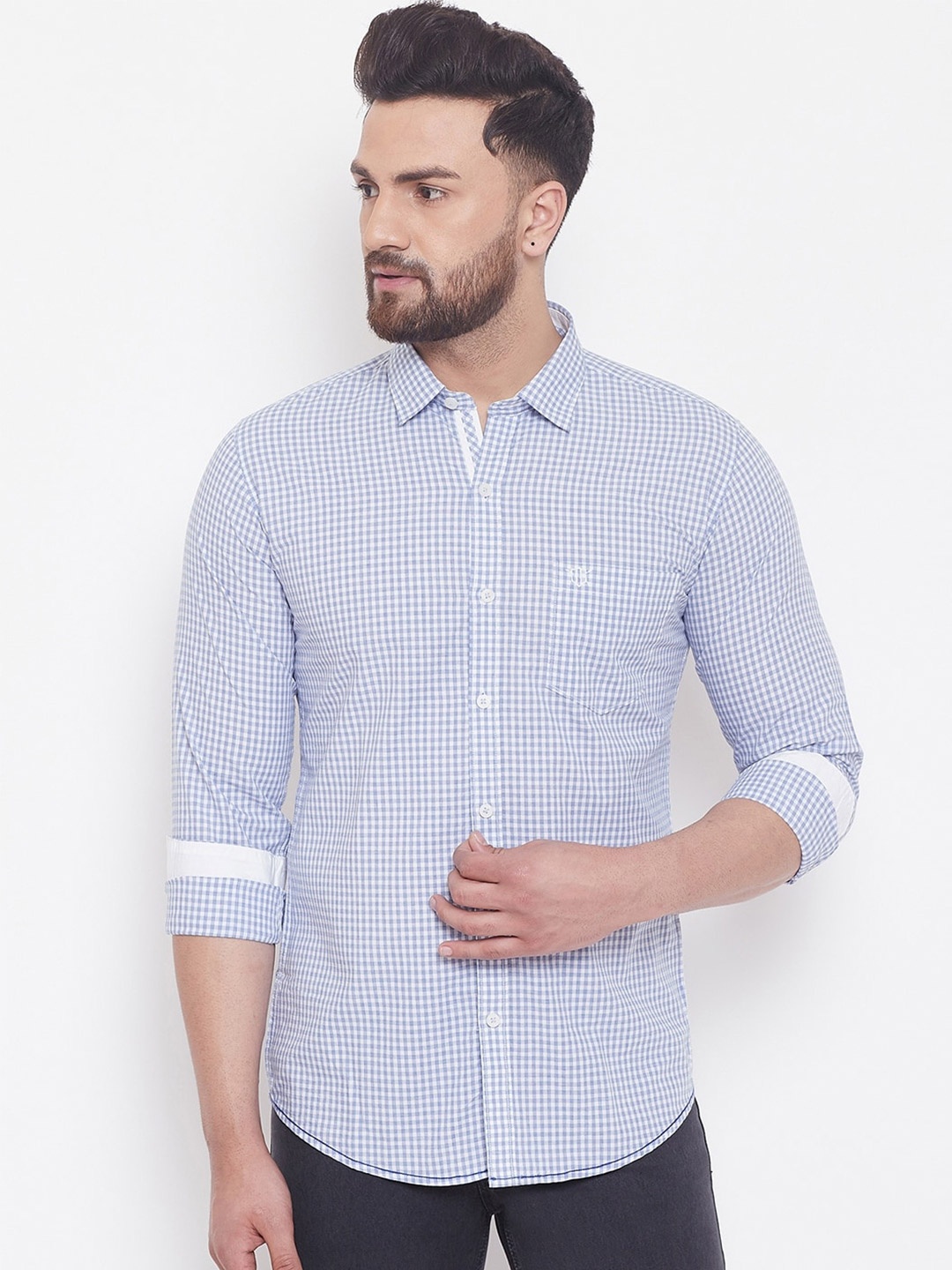 

Duke Men Blue & White Slim Fit Micro Checked Casual Shirt