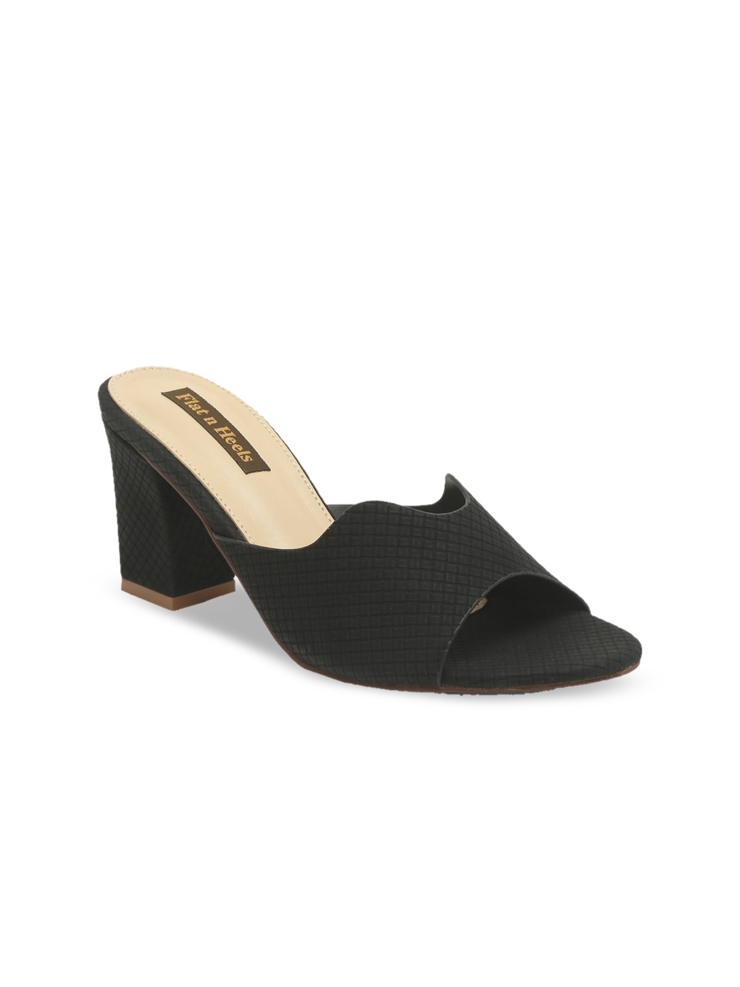 

Flat n Heels Black Solid Block Sandals