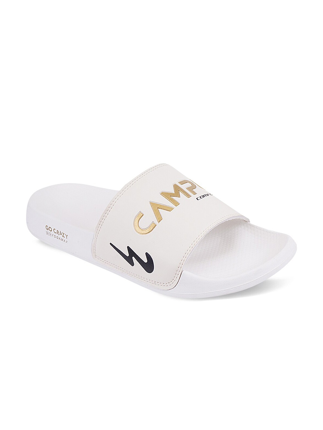 

Campus Men Off White & Gold-Toned Printed Sliders