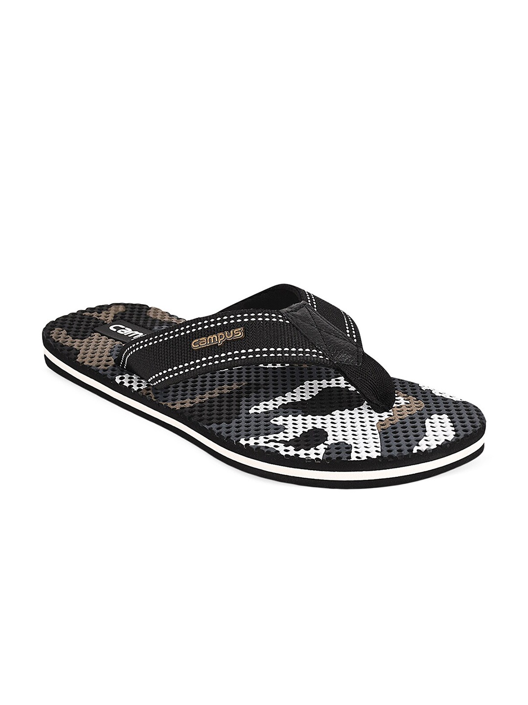 

Campus Men Black & White Printed Thong Flip-Flops