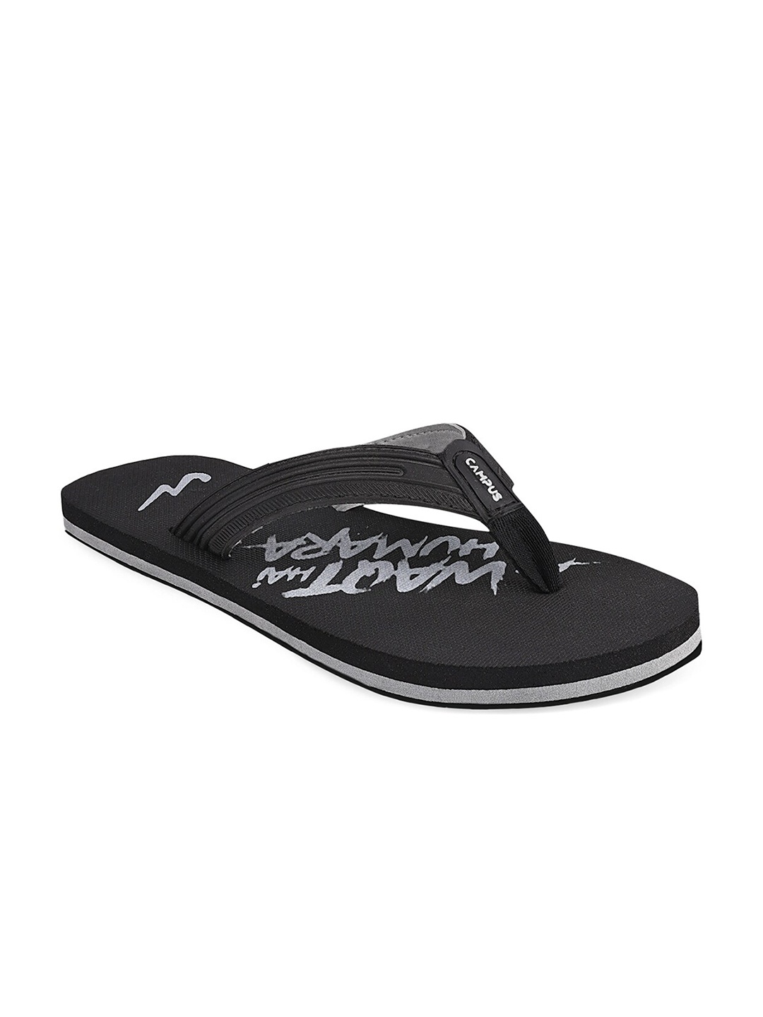 

Campus Men Black & Grey Printed Thong Flip-Flops