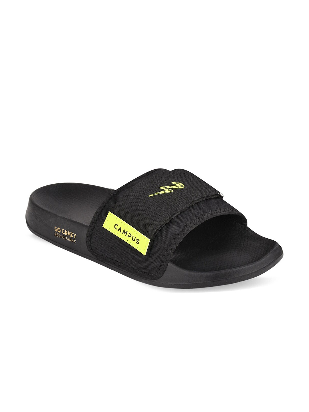 

Campus Men Black & Yellow Solid Casual Sliders