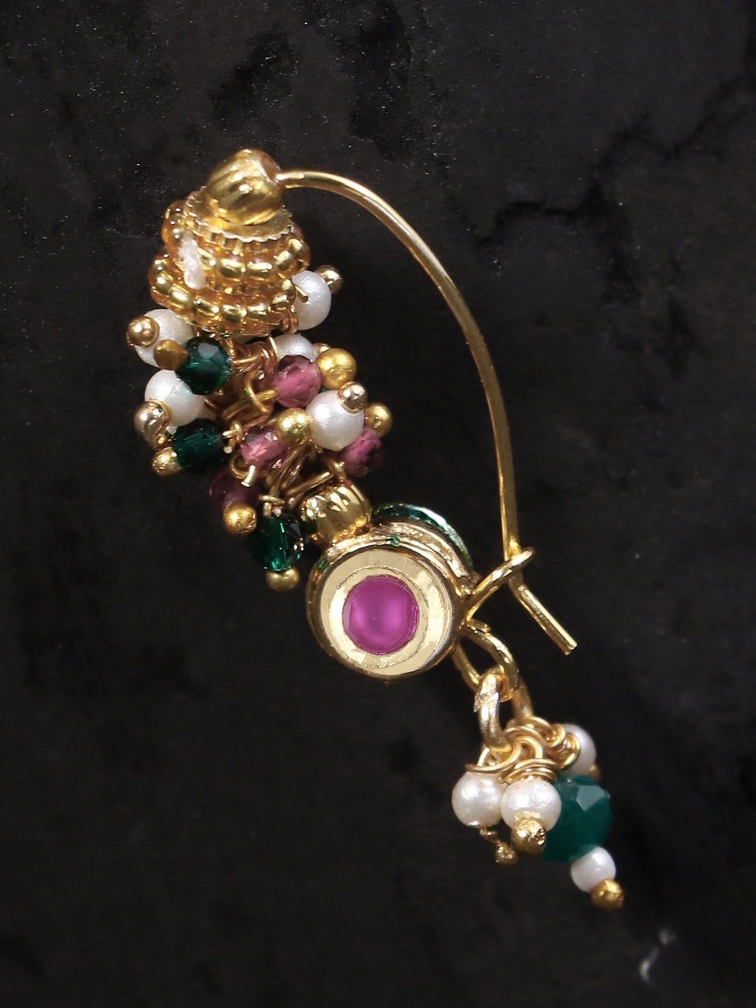 

Adwitiya Collection Women Pink & Green 24CT Gold-Plated Stone Studded Nosepin