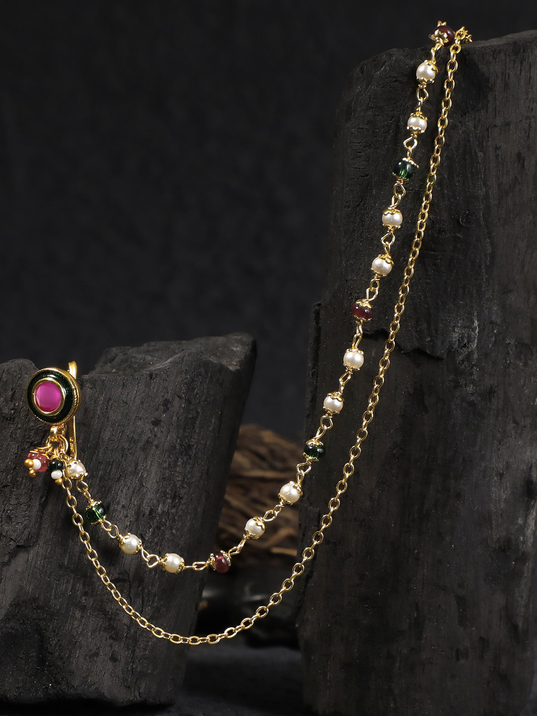 

Adwitiya Collection Gold-Plated Ruby-Stone Studded Nosepin