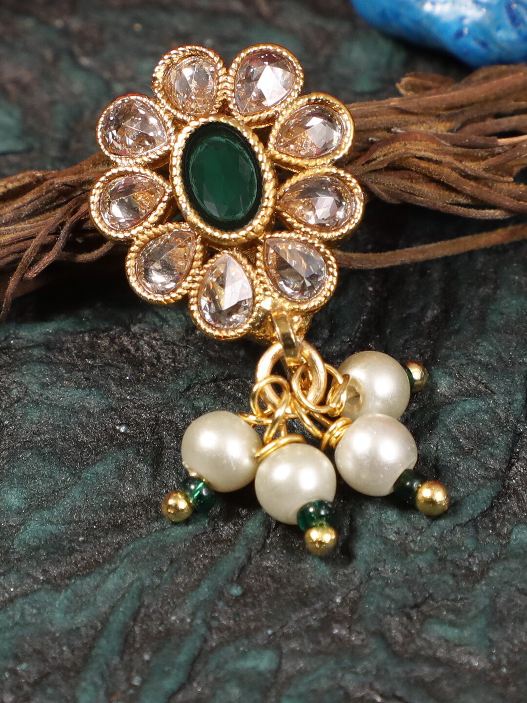 

Adwitiya Collection Gold-Plated Green Stone-Studded Nose Pin