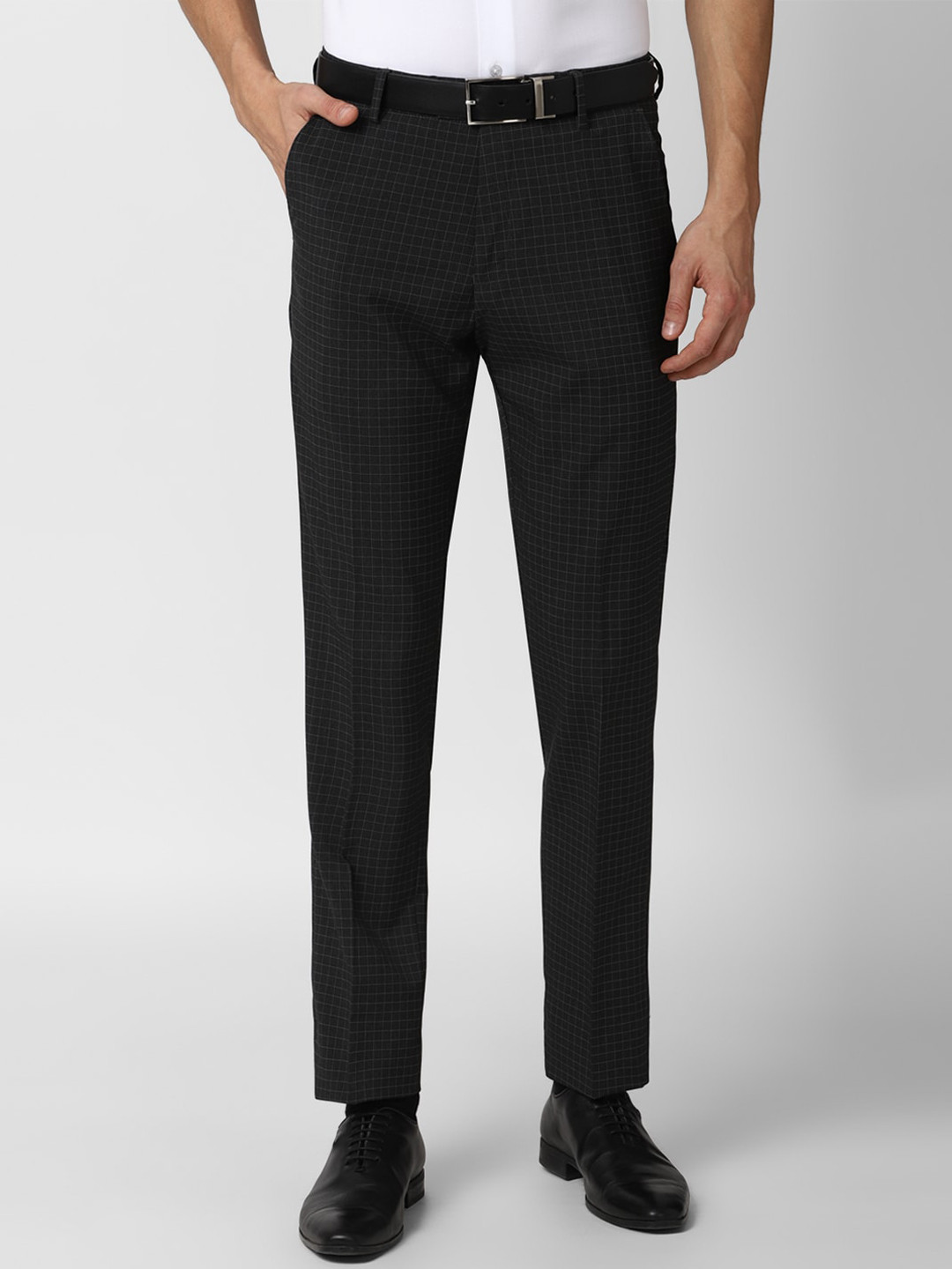 

Peter England Men Black Striped Slim Fit Formal Trousers