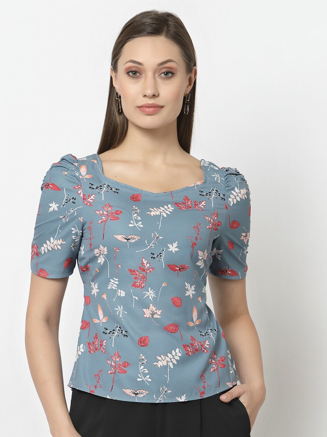 

Gipsy Women Blue Floral Print Top