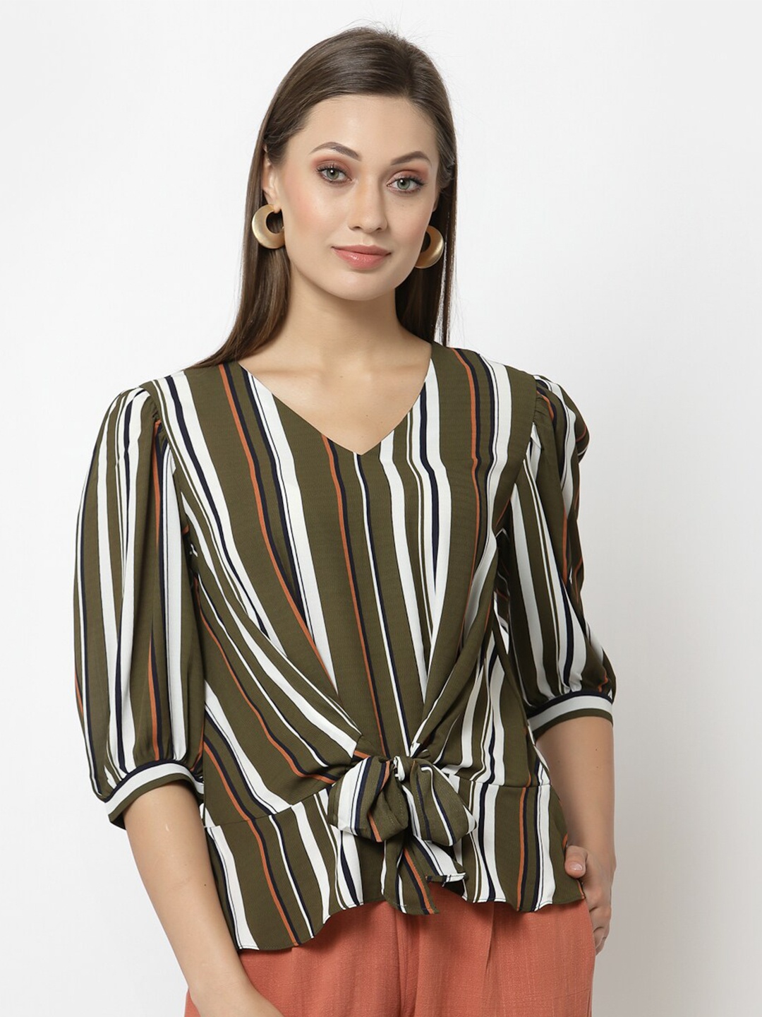 

Gipsy Olive Green & White Striped Top