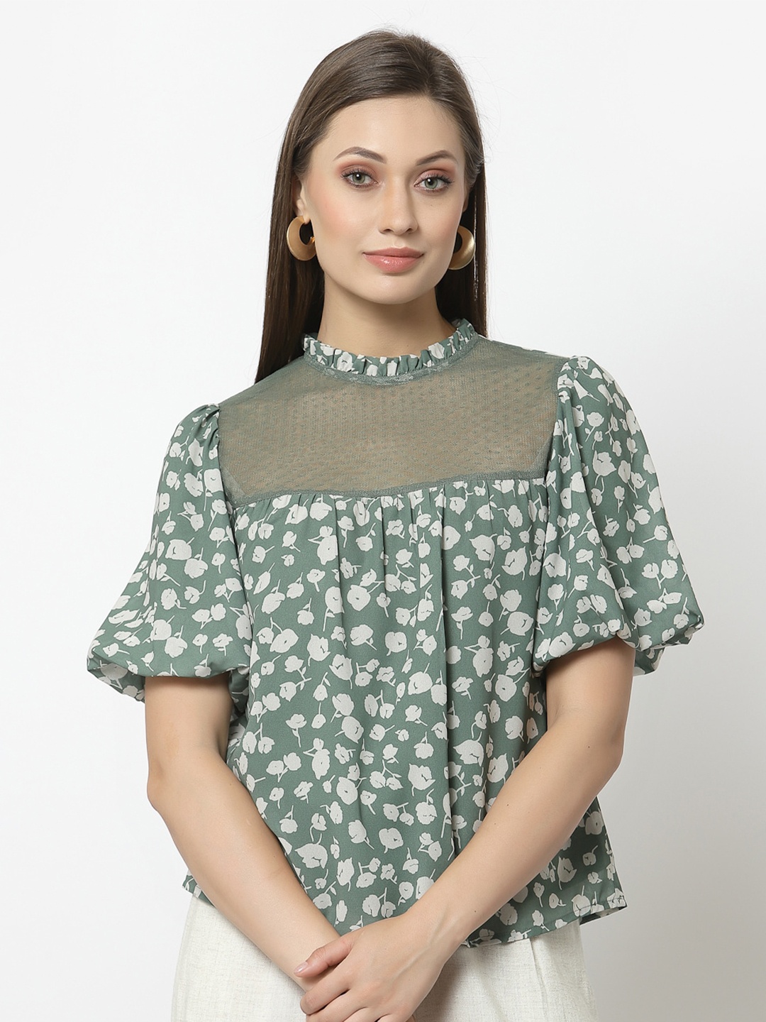 

Gipsy Women Green Floral Print Top