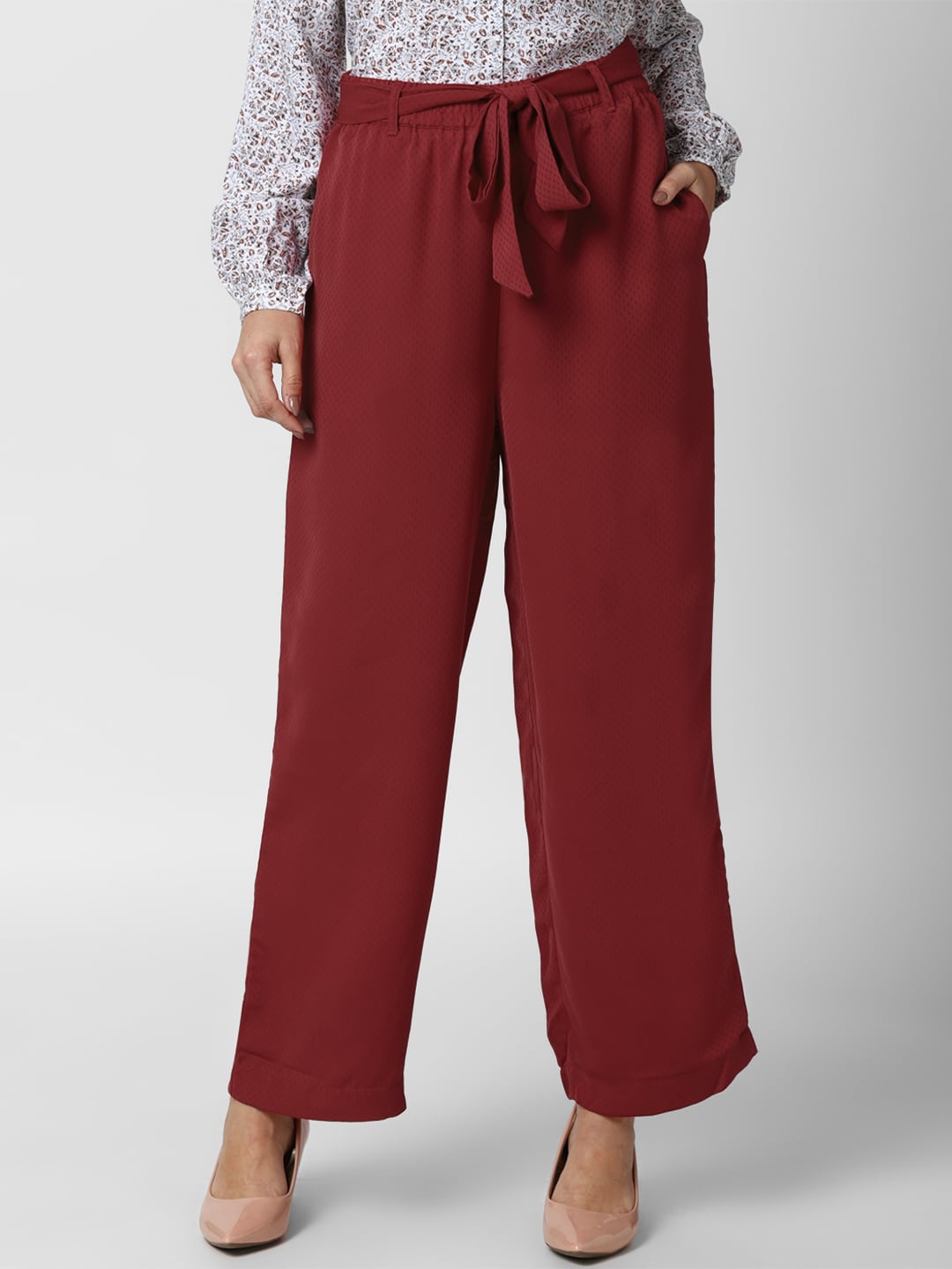 

Van Heusen Woman Maroon Printed Trousers