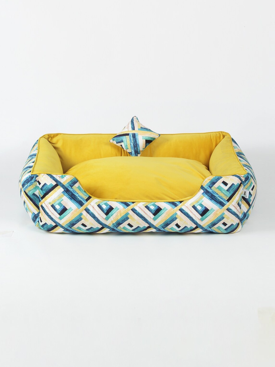 

WIGGLE TWIDDLE Yellow & Blue Printed Chew-Resistant Pet Bed