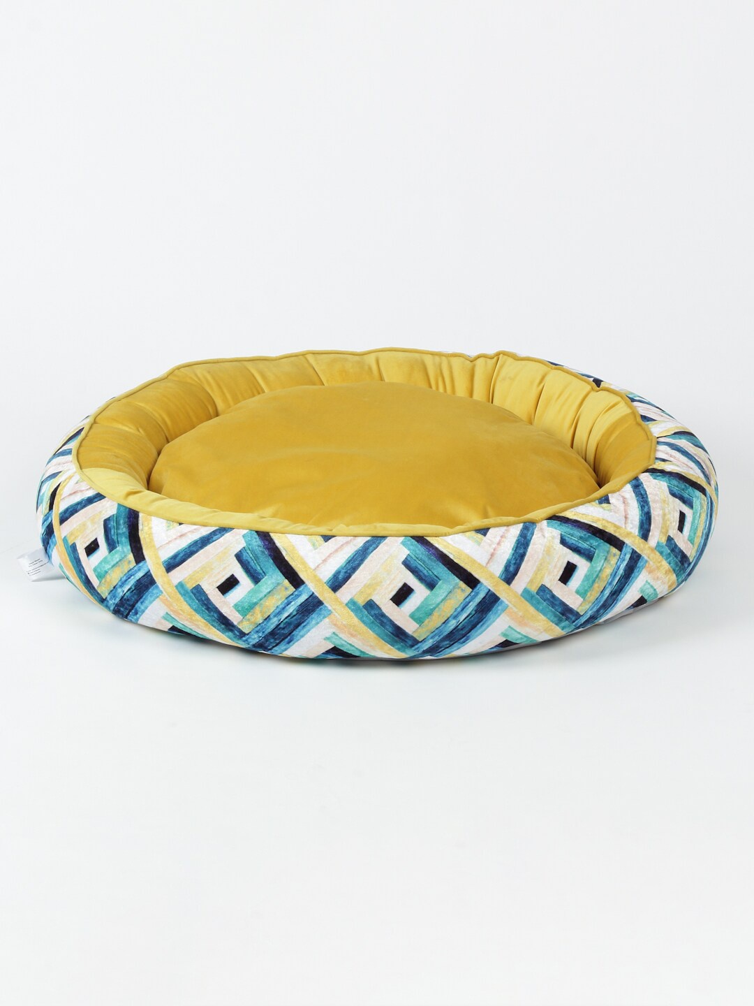 

WIGGLE TWIDDLE Yellow & Blue Printed Chew Resistant Round Pet Bed