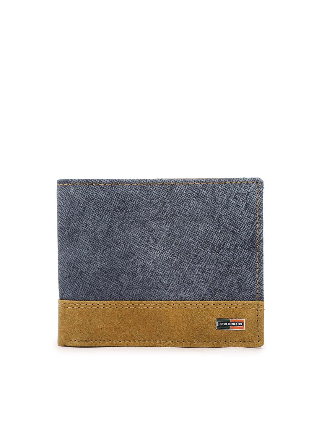 

Peter England Men Navy Blue & Brown Printed Leather Two Fold Wallet
