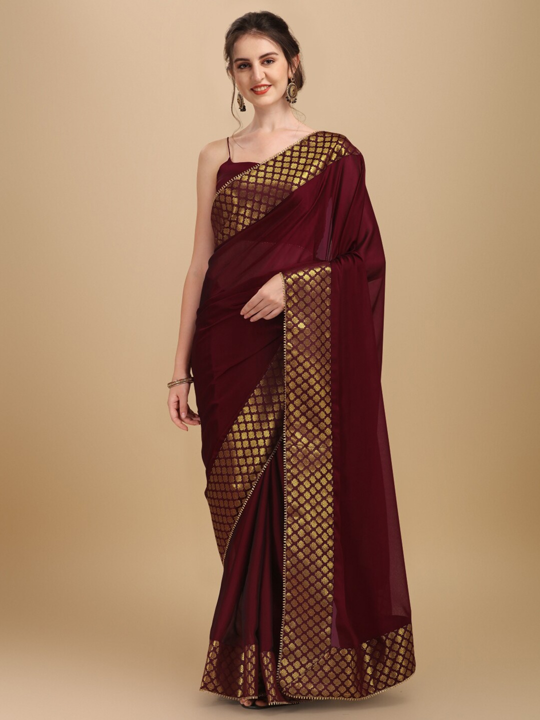 

Sangria Maroon & Golden Woven Design Silk Blend Saree
