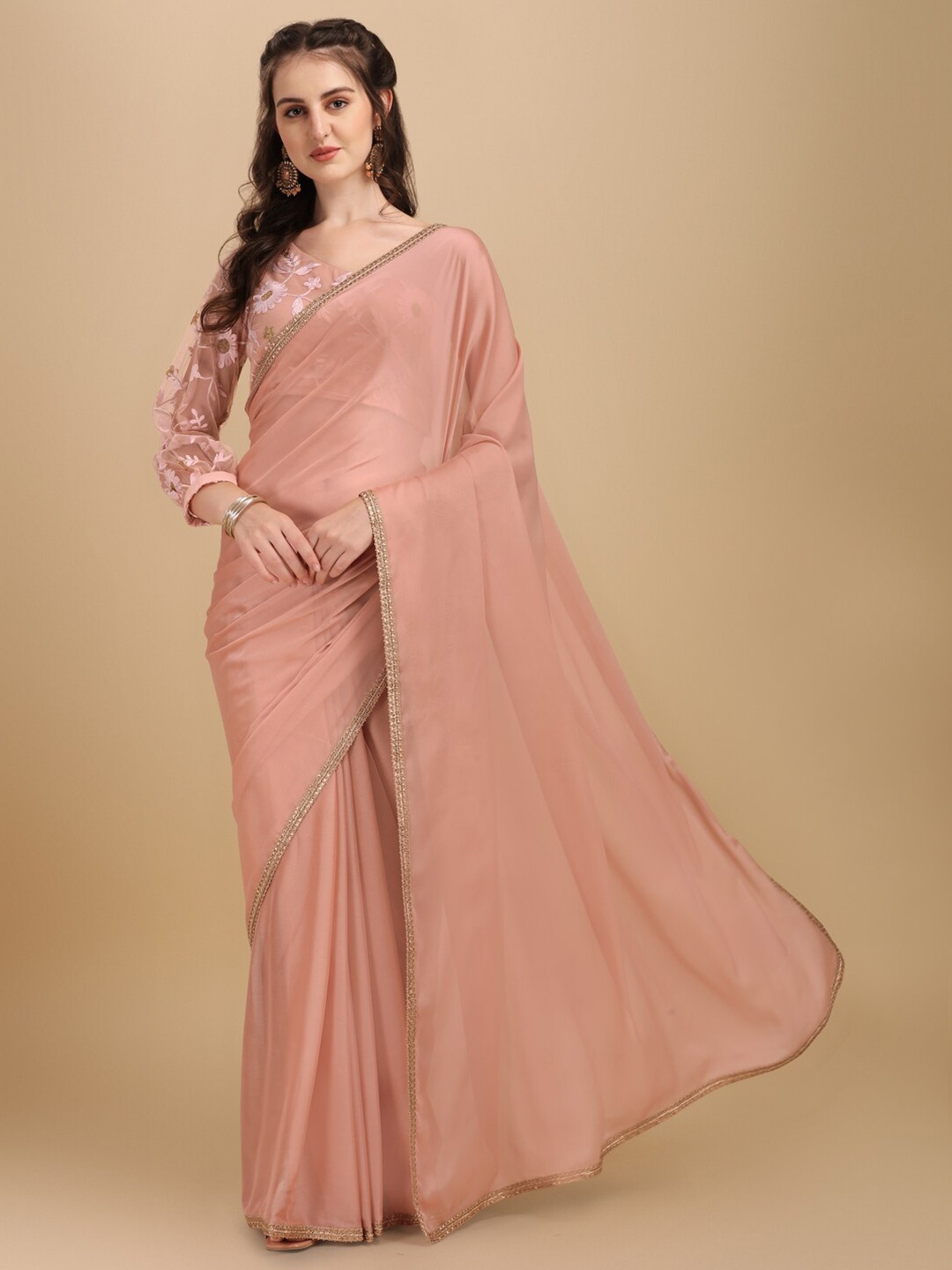 

Sangria Peach Silk Blend Saree