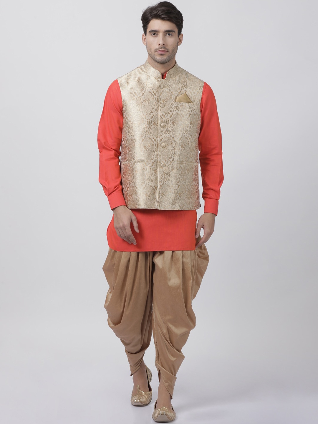 

VASTRAMAY Men Orange Ethnic Motifs Kurta with Dhoti Pants