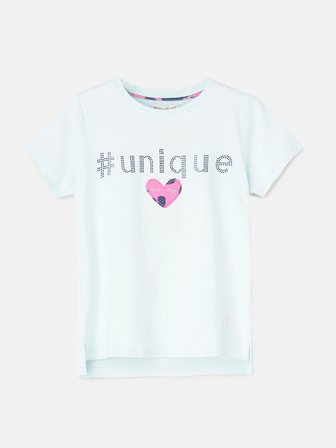 

Angel & Rocket Girls Blue Typography Printed Applique Cotton T-shirt