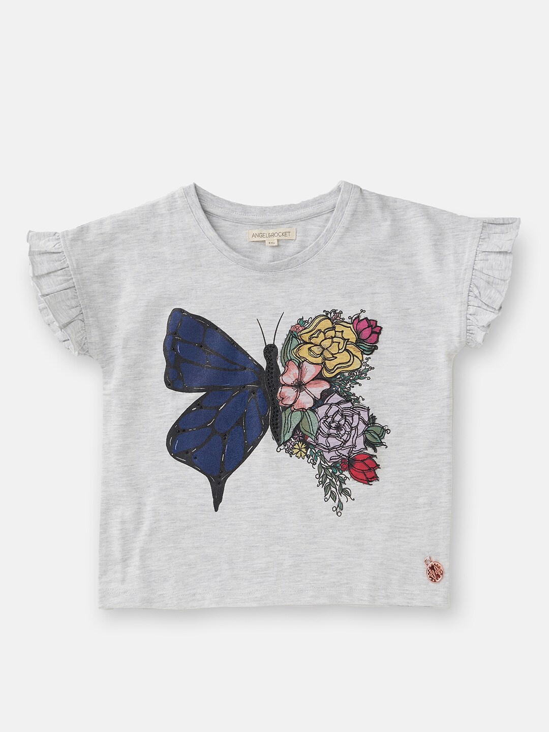 

Angel & Rocket Girls Grey Printed Cotton Top