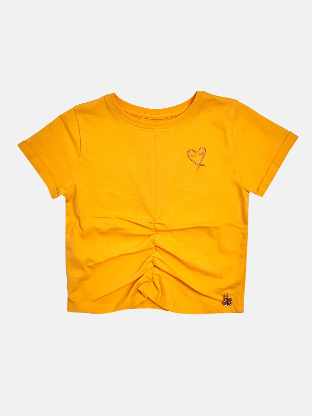 

Angel & Rocket Girls Mustard Yellow Extended Sleeves Applique T-shirt