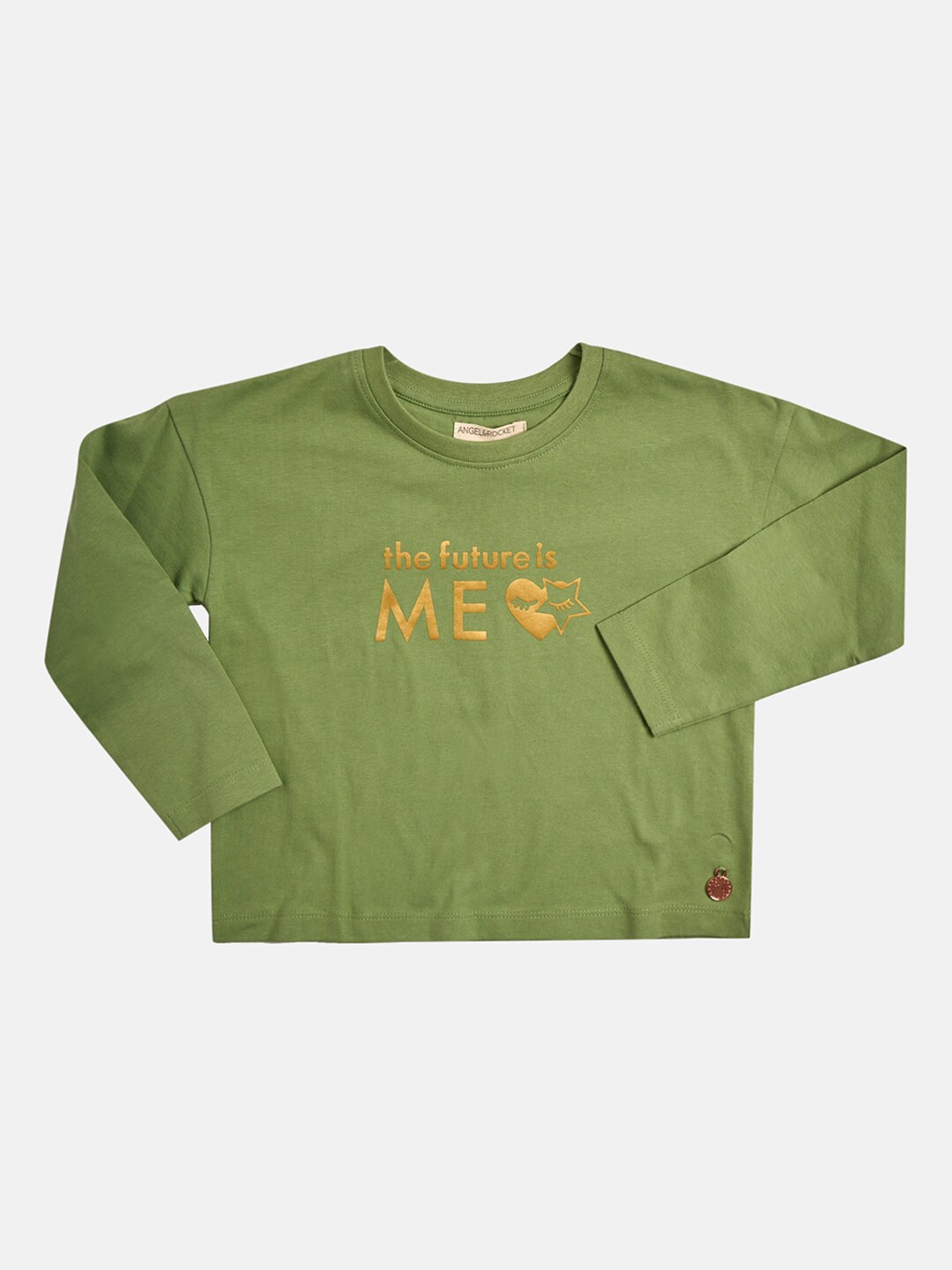

Angel & Rocket Girls Olive Green Typography Printed T-shirt