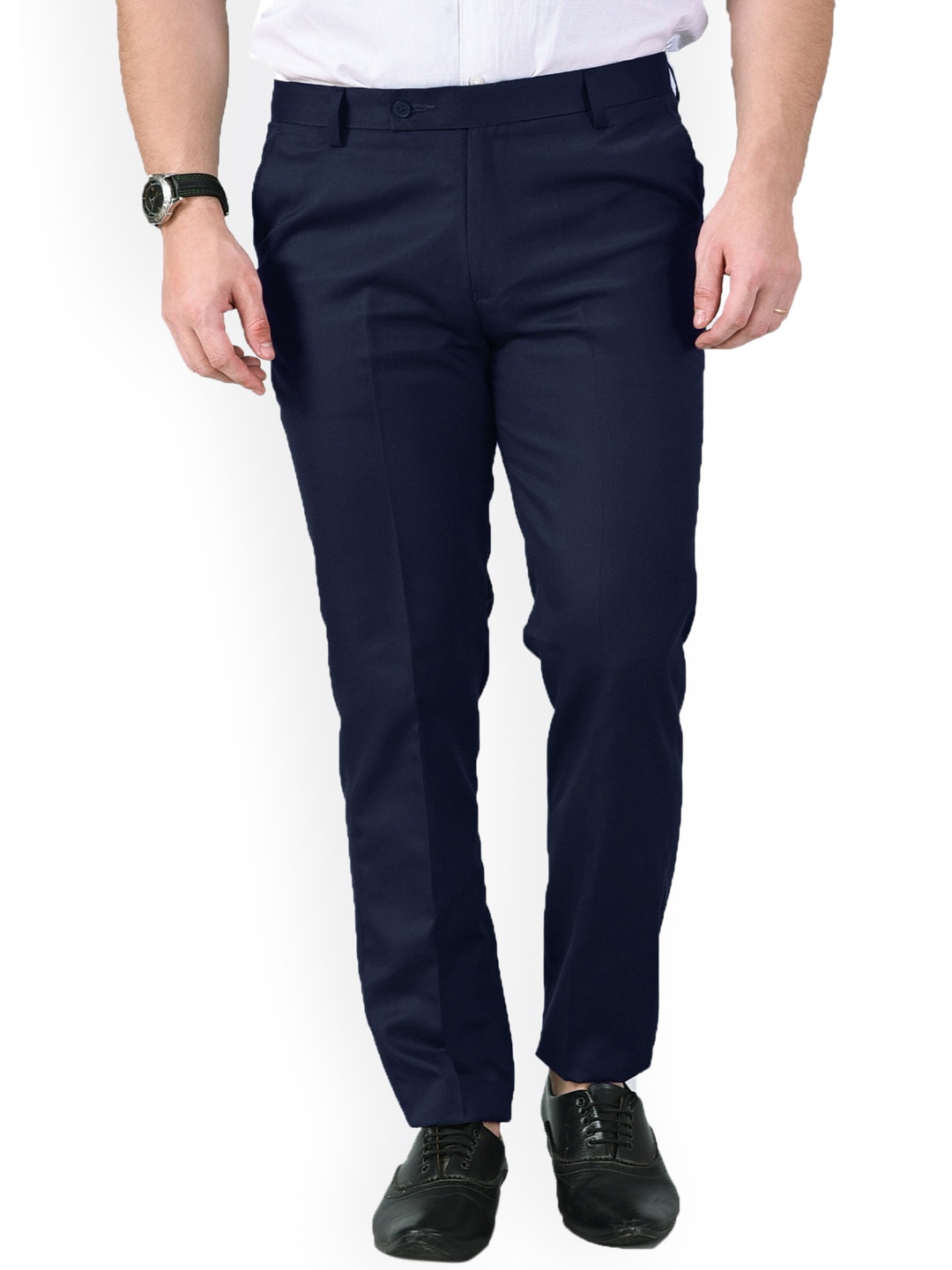 

AD & AV Men Navy Blue Classic Easy Wash Formal Trousers