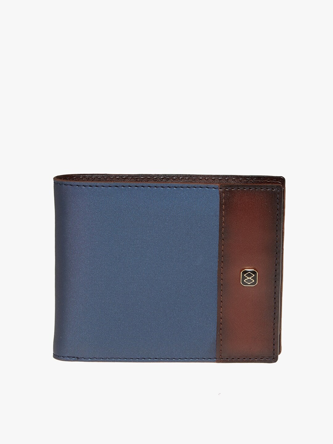 

HORRA Men Blue & Brown PU Colorblocked Two Fold Wallet