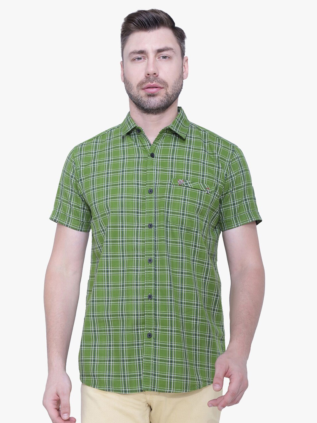 

Kuons Avenue Men Green Smart Slim Fit Checked Casual Shirt