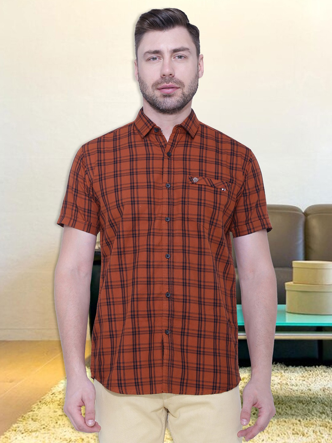 

Kuons Avenue Men Brown Smart Slim Fit Checked Casual Shirt