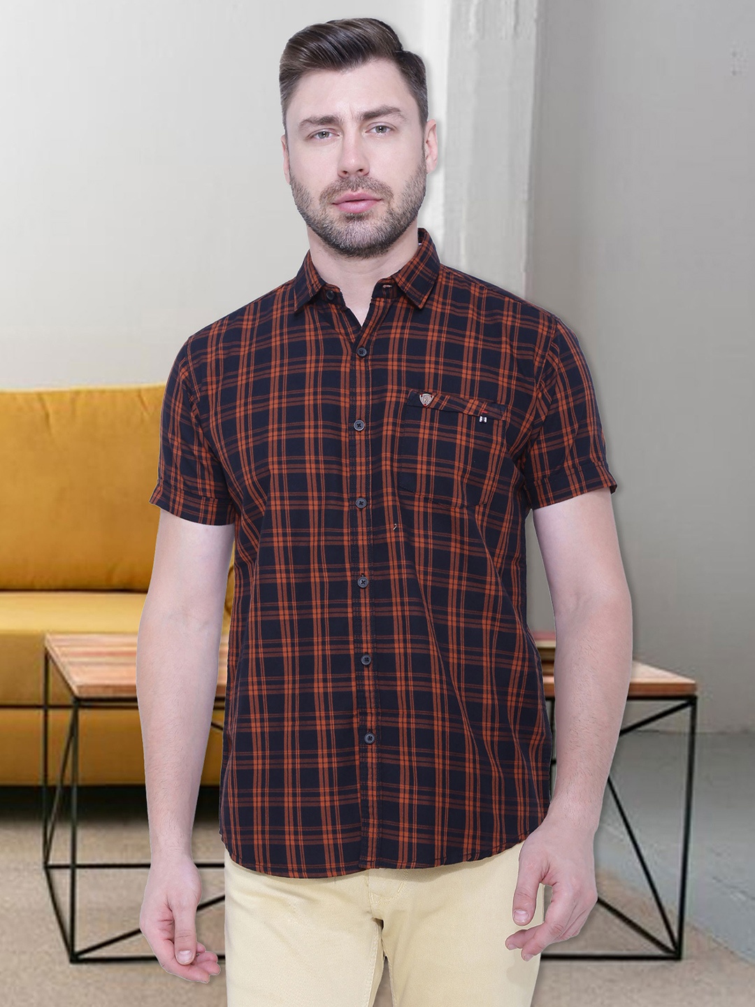 

Kuons Avenue Men Black & Brown Smart Slim Fit Tartan Checked Casual Shirt