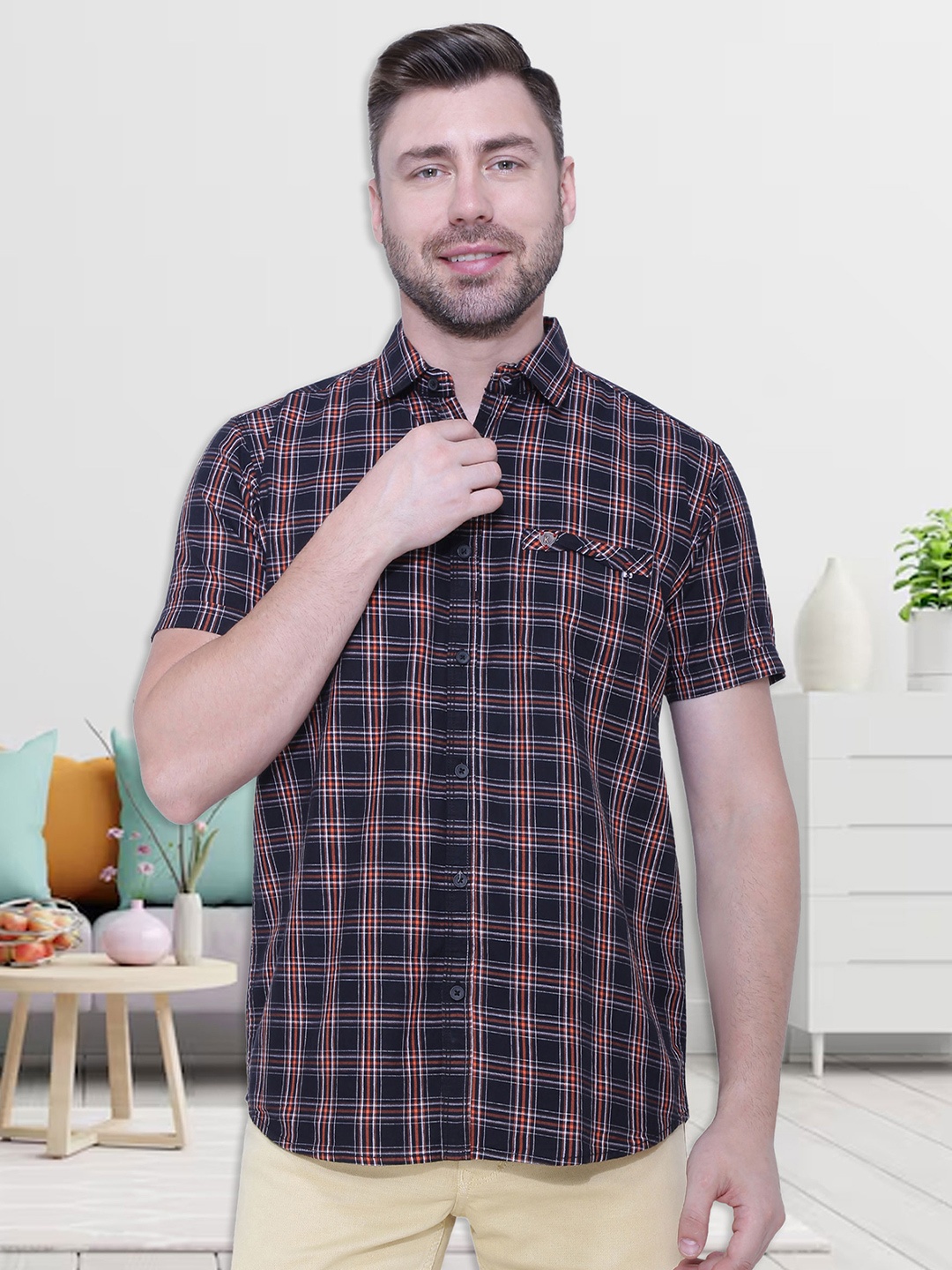 

Kuons Avenue Men Black Smart Slim Fit Checked Casual Shirt